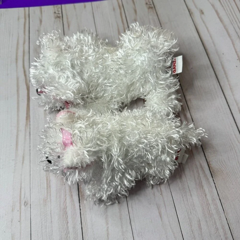 Lot of 2 Ganz White Terrier Dogs Puppy Plush Stuffed Animals with Pink Bow